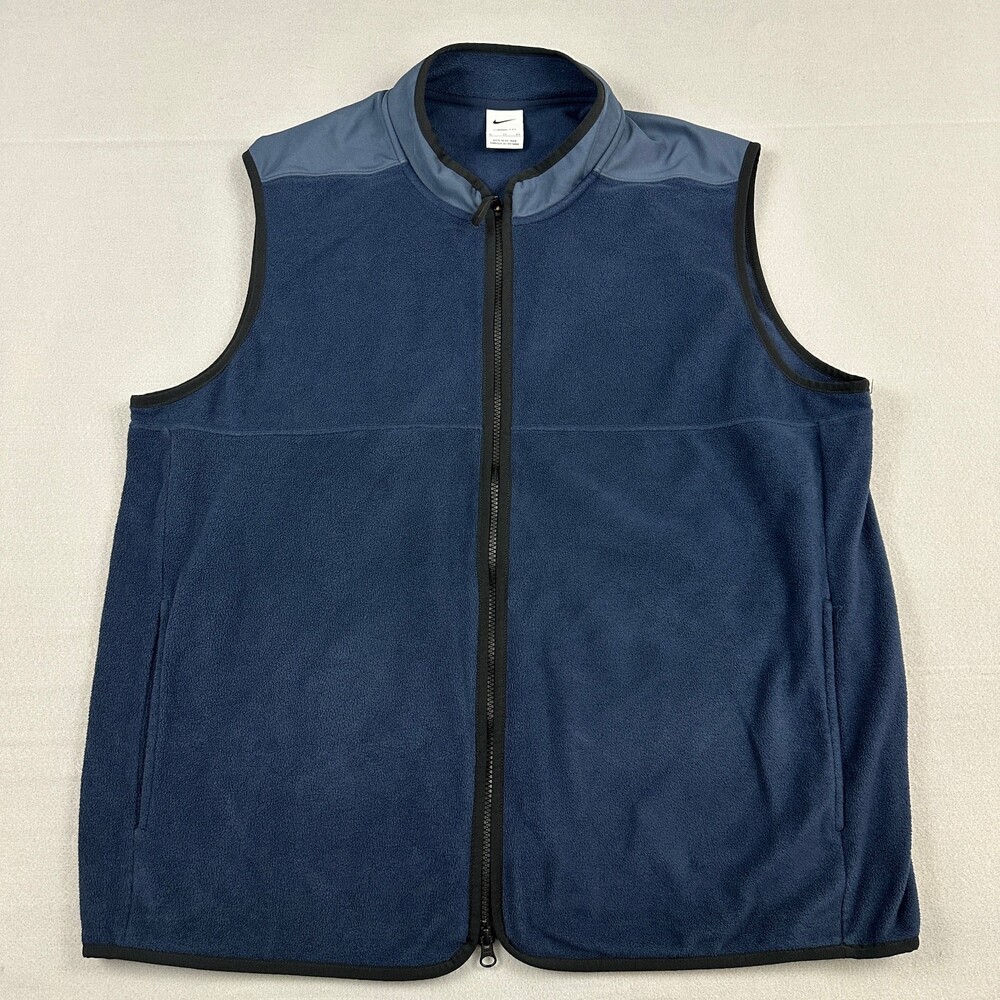 Nike Fleece Vest Men Extra Large Blue Sleeveless Jacket Full Zip Therma Fit XL